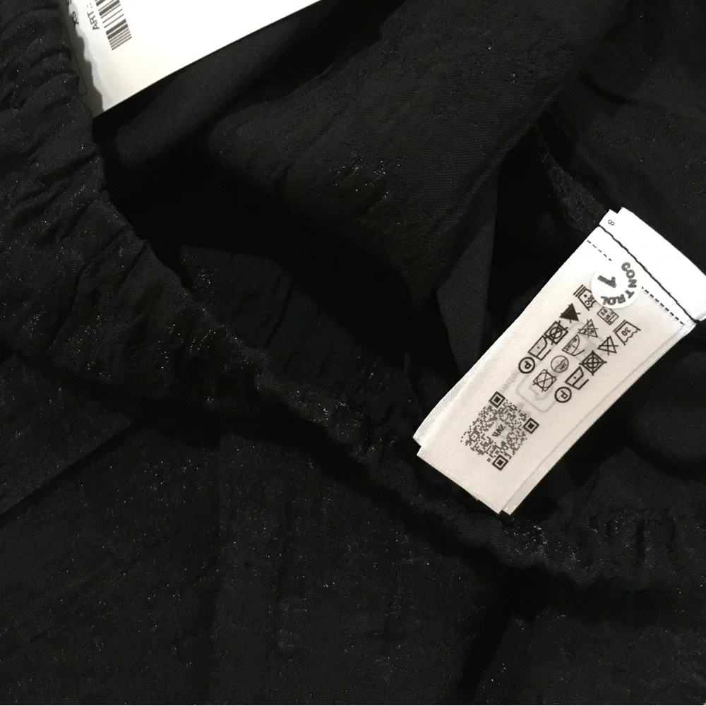 ZARA Wrinkled Effect Organza Pants Wide Leg Pull On Black Women L 7484/399 - Picture 7 of 8